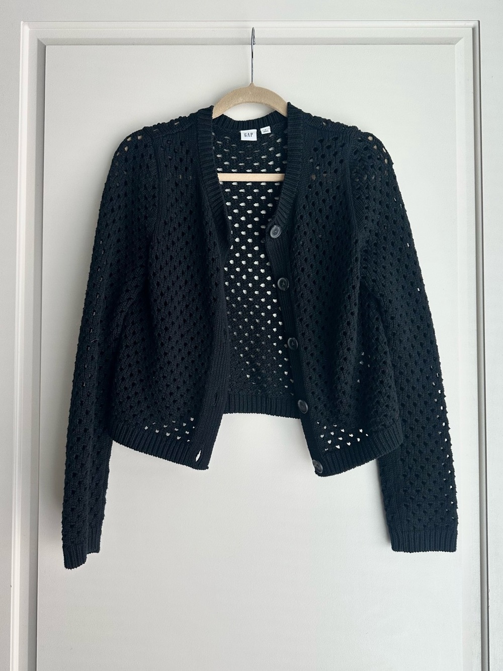 Gap Crochet Button-Front Cardigan Small Black